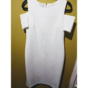 Calvin Klein Cream Midi Dress Cut Out Shoulders